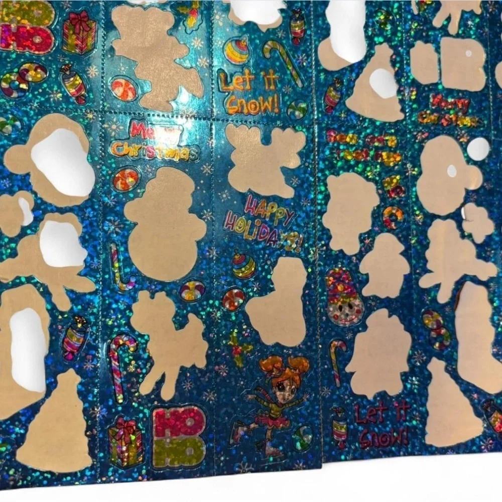 Vintage RARE Lisa Frank Halloween & Winter Holiday Sparkle Sticker Strip Lot